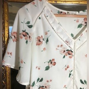 Sienna Sky -vintage roses on ivory blouse with laser cut detail- size XS